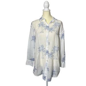 Blue Islands Long Sleeve Embroidered Palm Tree Button Up Top Women's XS